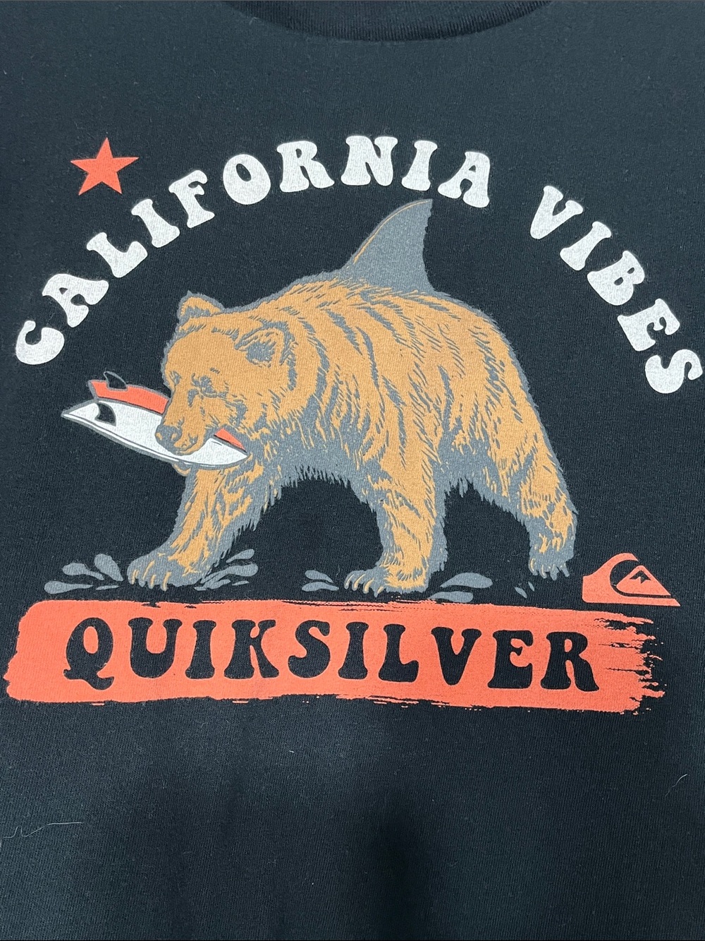 Quiksilver California Vibes Bear Surfboard Black Graphic Tee XL Surf Skate Shirt